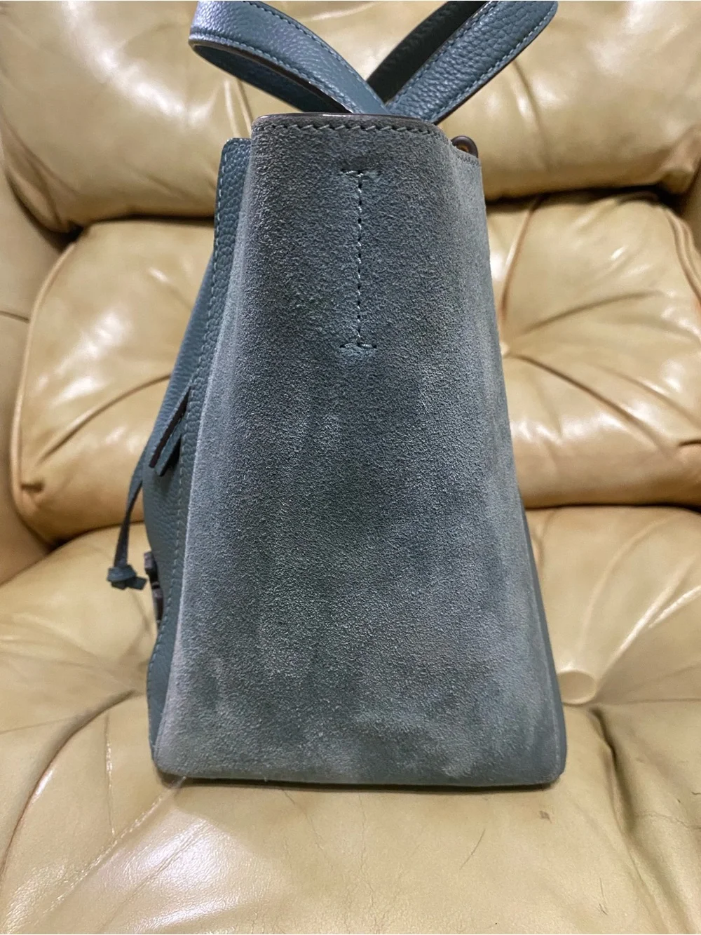 LKNW Tory Burch Dragonfly Leather Crossbody Bag Drawstring Suede McGraw Arctic